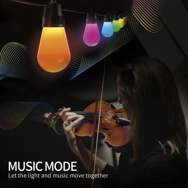 Alt view image 5 of 6 - LED Fairy String Lights Solar Powered Smart App RGB Christmas Garland Outdoor Waterproof Decoration Light Remote S14 Bulb Decor Garden Party
