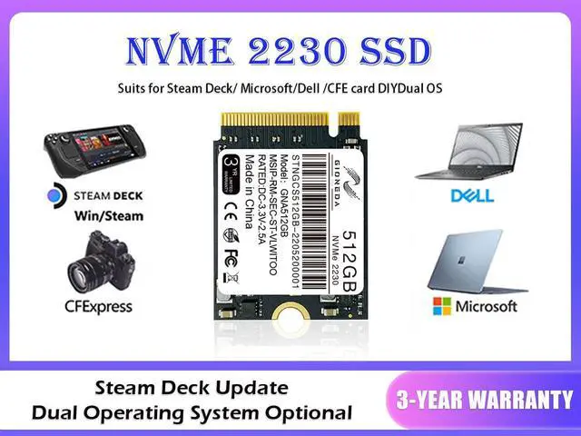 Alt view image 3 of 7 - GIONEDA 512GB M.2 2230 NVMe PCI-Express 3.0x4 Solid State Drive 3D NAND SSD for Surface Laptop 3/4, Surface Go/X/7+, Steam Deck and more