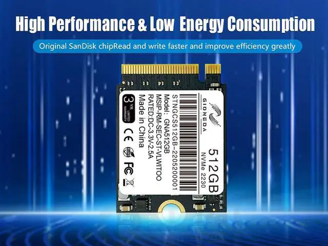 Alt view image 5 of 7 - GIONEDA 512GB M.2 2230 NVMe PCI-Express 3.0x4 Solid State Drive 3D NAND SSD for Surface Laptop 3/4, Surface Go/X/7+, Steam Deck and more