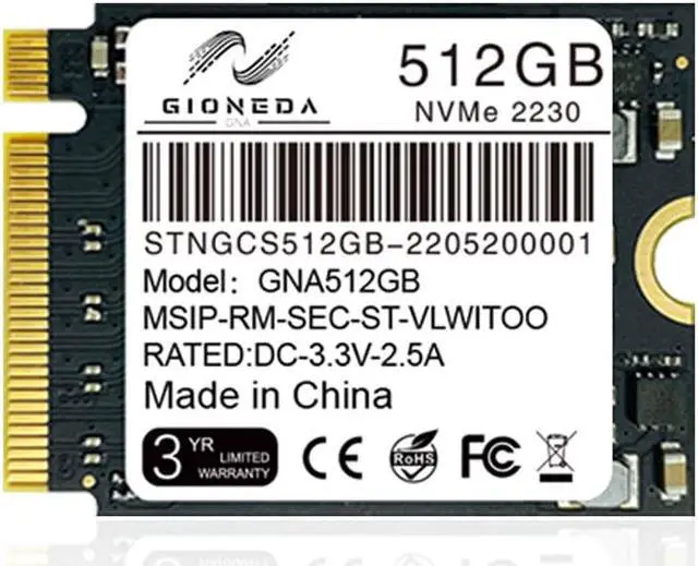 Main image of GIONEDA 512GB M.2 2230 NVMe PCI-Express 3.0x4 Solid State Drive 3D NAND SSD for Surface Laptop 3/4, Surface Go/X/7+, Steam Deck and more
