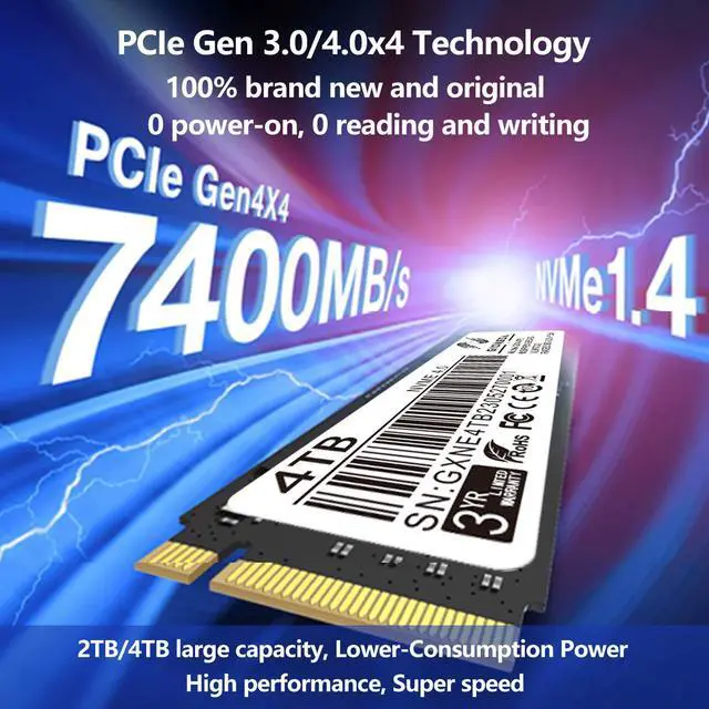 Alt view image 2 of 5 - Gioneda 4TB/2TB/1TB NVMe 4.0 Gen4 PCIe M.2 Internal SSD Extreme Performance Solid State Drive R/W 7000/6000MB/s 2TB
