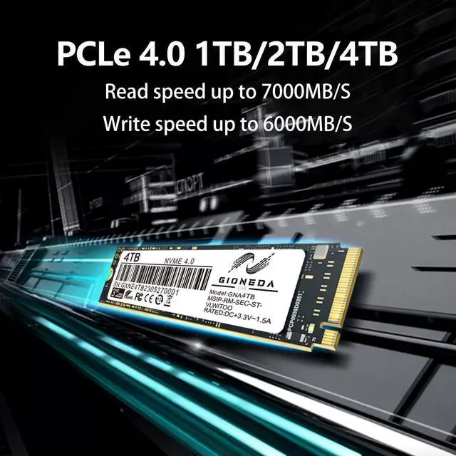 Alt view image 3 of 5 - Gioneda 4TB/2TB/1TB NVMe 4.0 Gen4 PCIe M.2 Internal SSD Extreme Performance Solid State Drive R/W 7000/6000MB/s 2TB