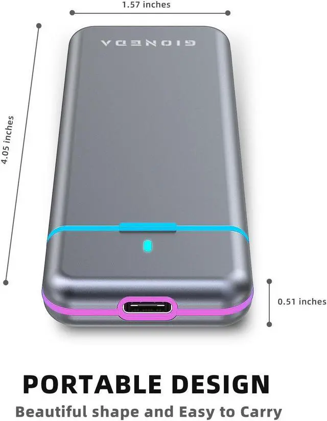 Alt view image 3 of 7 - Gioneda RGB Portable External Solid State Disk - High-Speed Data Transfer Up to 1000MB/s- USB 3.1 TypeC - Shockproof - 1TB