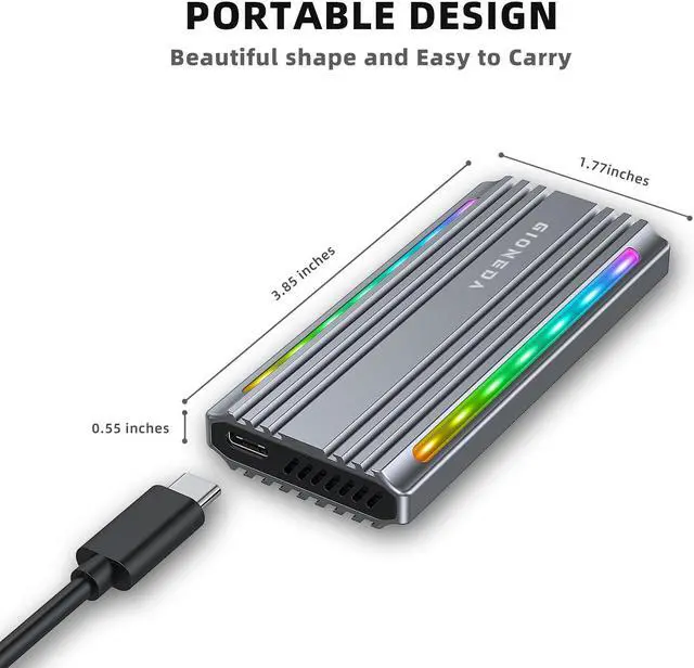 Alt view image 3 of 7 - Gioneda RGB Portable Solid State Disk - External 512GB High-Speed Data Transfer Up to 1000MB/s USB 3.1 Type C SSD Drive
