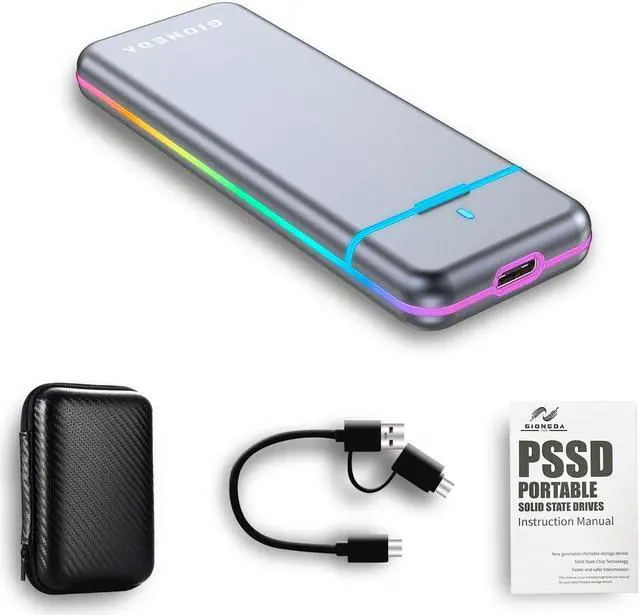 Main image of Gioneda RGB Portable External Solid State Disk - High-Speed Data Transfer Up to 1000MB/s- USB 3.1 TypeC - Shockproof - 1TB