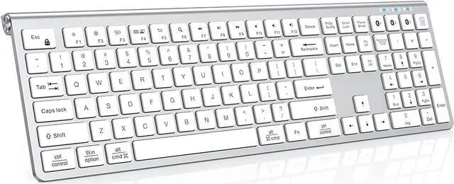 Main image of Multi Device Bluetooth Keyboard, Rechargeable Wireless Keyboard, Lekvey 3-in-1 Slim Keyboard with Number Pad, Full Size Bluetooth Keyboard for Mac, MacBook Air/Pro, iPad, Windows Tablet Laptop, Silver