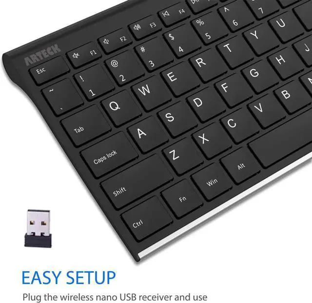 Alt view image 3 of 7 - Arteck HW193 2.4G Wireless Keyboard Stainless Steel Ultra Slim Full Size Keyboard with Numeric Keypad for Computer/Desktop/PC/Laptop/Surface/Smart TV and Windows 11/10/8 Built in Rechargeable Battery