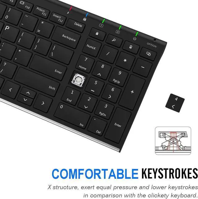 Alt view image 4 of 7 - Arteck HW193 2.4G Wireless Keyboard Stainless Steel Ultra Slim Full Size Keyboard with Numeric Keypad for Computer/Desktop/PC/Laptop/Surface/Smart TV and Windows 11/10/8 Built in Rechargeable Battery