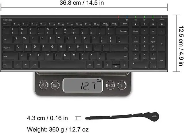 Alt view image 6 of 7 - Arteck HW193 2.4G Wireless Keyboard Stainless Steel Ultra Slim Full Size Keyboard with Numeric Keypad for Computer/Desktop/PC/Laptop/Surface/Smart TV and Windows 11/10/8 Built in Rechargeable Battery