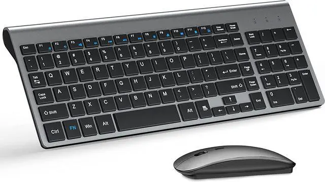 Main image of Wireless Keyboard and Mouse Ultra Slim Combo, TopMate 2.4G Silent Compact USB 2400DPI Mouse and Scissor Switch Keyboard Set with Cover, 2 AA and 2 AAA Batteries, for PC/Laptop/Windows/Mac - Gray Black