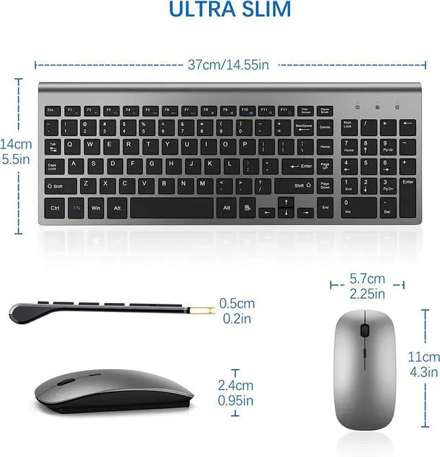 Alt view image 6 of 6 - Wireless Keyboard and Mouse Ultra Slim Combo, TopMate 2.4G Silent Compact USB 2400DPI Mouse and Scissor Switch Keyboard Set with Cover, 2 AA and 2 AAA Batteries, for PC/Laptop/Windows/Mac - Gray Black