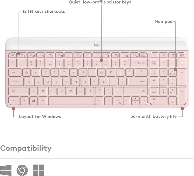 Alt view image 6 of 7 - MK470 Slim Wireless Combo Compact Keyboard and Mouse - Rose