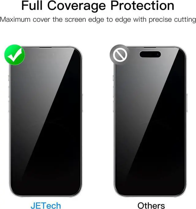 Alt view image 2 of 7 - JETech Full Coverage Screen Protector for iPhone 14 Pro Max 6.7-Inch (NOT FOR iPhone 14 Pro 6.1-Inch), with Camera Lens Protector, Tempered Glass Film, HD Clear, 2-Pack Each