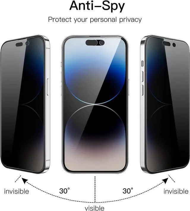 Alt view image 2 of 7 - Privacy Full Coverage Screen Protector for iPhone 14 Pro Max 6.7-Inch Anti-Spy Tempered Glass Film Edge to Edge Protection Case-Friendly 2-Pack