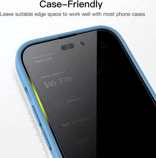 Alt view image 7 of 7 - Privacy Full Coverage Screen Protector for iPhone 14 Pro Max 6.7-Inch Anti-Spy Tempered Glass Film Edge to Edge Protection Case-Friendly 2-Pack