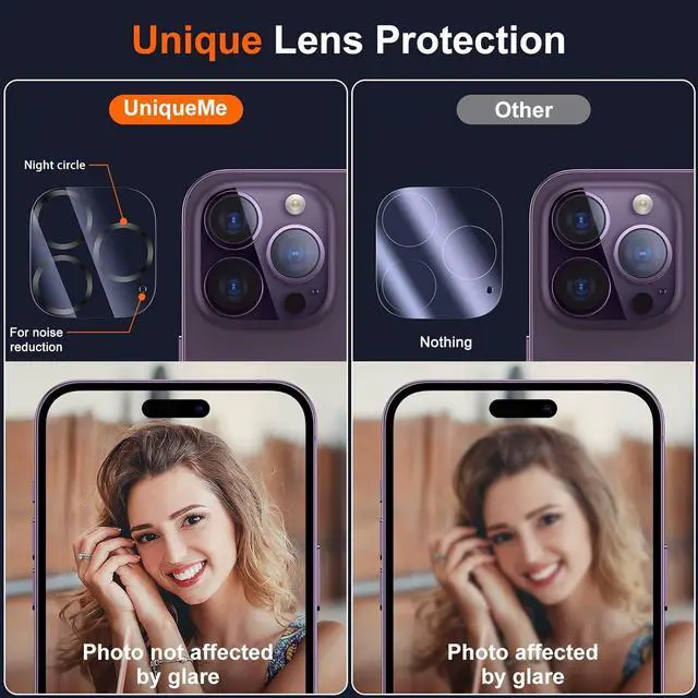 Alt view image 3 of 7 - UniqueMe [3 Pack Compatible for iPhone 14 Pro Max/iPhone 14 Pro Camera Lens Protector Tempered Glass,[Case Friendly][Scratch-Resistant][Night Shooting Mode] - Clear