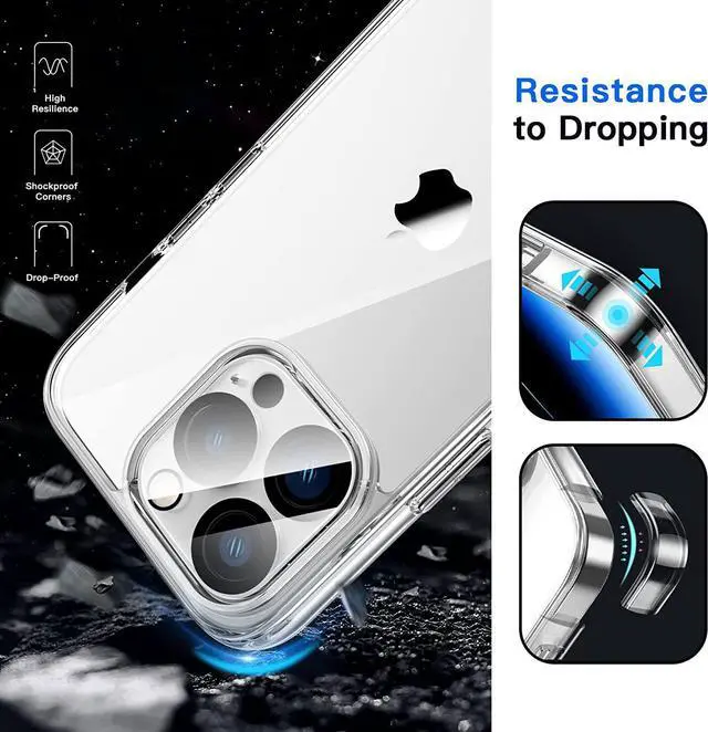 Alt view image 4 of 7 - JETech 5 in 1 Case for iPhone 14 Pro Max 6.7-Inch, with 2-Pack Screen Protector and Camera Lens Protector, Non-Yellowing Shockproof Bumper Phone Cover, Full Coverage Tempered Glass Film (Clear)