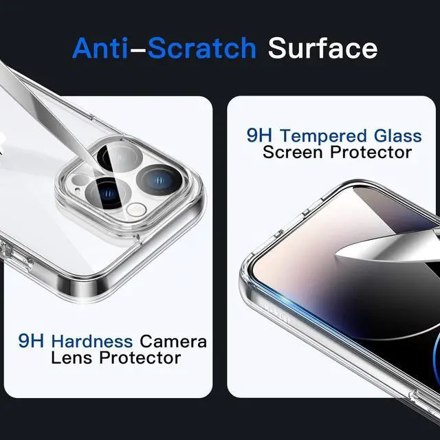 Alt view image 6 of 7 - JETech 5 in 1 Case for iPhone 14 Pro Max 6.7-Inch, with 2-Pack Screen Protector and Camera Lens Protector, Non-Yellowing Shockproof Bumper Phone Cover, Full Coverage Tempered Glass Film (Clear)