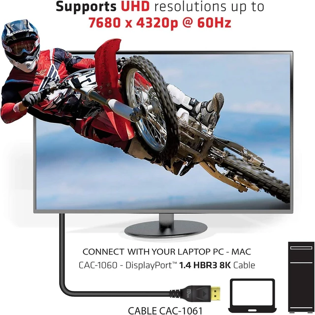 Alt view image 5 of 7 - Club3D CAC-1061 DisplayPort to DisplayPort 1.4/HBR3 Cable DP 1.4 8K 60Hz 5 Meter/16,4 Feet Black VESA Certified