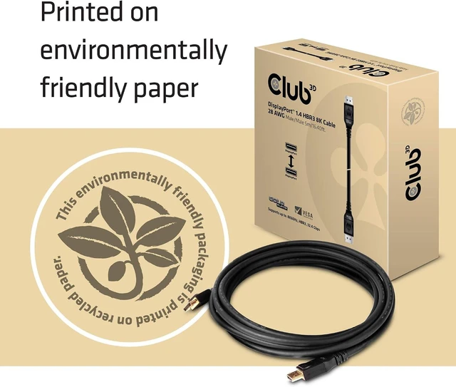 Alt view image 7 of 7 - Club3D CAC-1061 DisplayPort to DisplayPort 1.4/HBR3 Cable DP 1.4 8K 60Hz 5 Meter/16,4 Feet Black VESA Certified
