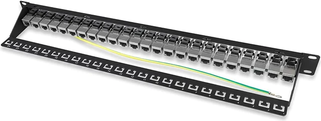 Alt view image 3 of 6 - iwillink 24 Port RJ45 Through Coupler 1U Cat6 Patch Panel STP Shielded 19-Inch with Back Bar, Wallmount or Rackmount, Compatible with Cat5, Cat5e, Cat6 Cabling