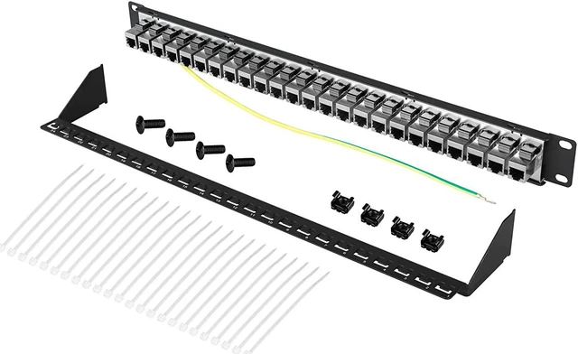 Alt view image 4 of 6 - iwillink 24 Port RJ45 Through Coupler 1U Cat6 Patch Panel STP Shielded 19-Inch with Back Bar, Wallmount or Rackmount, Compatible with Cat5, Cat5e, Cat6 Cabling