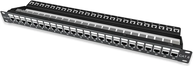 Alt view image 2 of 6 - iwillink 24 Port RJ45 Through Coupler 1U Cat6 Patch Panel STP Shielded 19-Inch with Back Bar, Wallmount or Rackmount, Compatible with Cat5, Cat5e, Cat6 Cabling