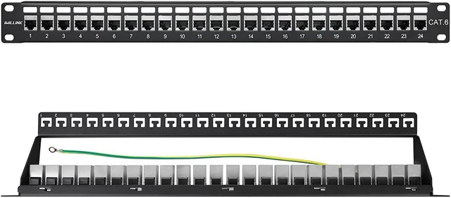 Alt view image 5 of 6 - iwillink 24 Port RJ45 Through Coupler 1U Cat6 Patch Panel STP Shielded 19-Inch with Back Bar, Wallmount or Rackmount, Compatible with Cat5, Cat5e, Cat6 Cabling