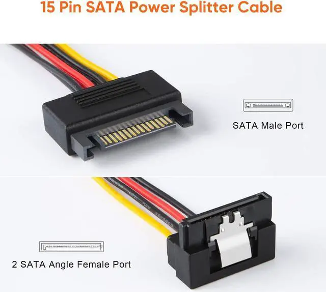 Alt view image 2 of 7 - CableCreation SATA Power Cable, [2-Pack] 6-Inch SATA 15 Pin Male to 2xSATA 15 Pin Down Angle Female Power Splitter Cable