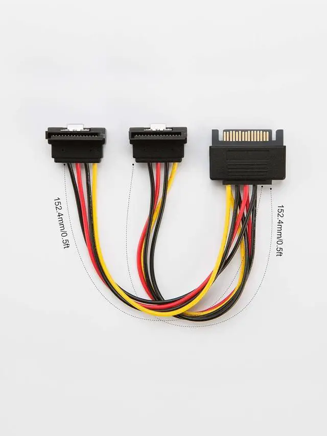 Alt view image 7 of 7 - CableCreation SATA Power Cable, [2-Pack] 6-Inch SATA 15 Pin Male to 2xSATA 15 Pin Down Angle Female Power Splitter Cable