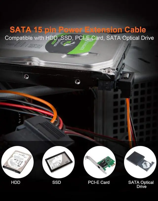 Alt view image 6 of 7 - CableCreation SATA Power Cable, [2-Pack] 6-Inch SATA 15 Pin Male to 2xSATA 15 Pin Down Angle Female Power Splitter Cable