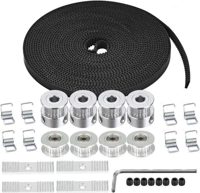 Main image of Zeelo 5M GT2 Timing Belt 6mm Width + 4pcs 20 Teeth 5mm Bore Timing Pulley Wheel + 4pcs Idler + 8pcs Tensioner Spring Torsion + 4pcs Gear Clamp Mount Block with Allen Wrench for 3D Printer