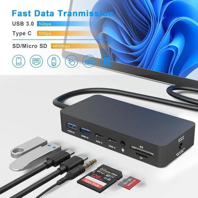 Alt view image 5 of 7 - Surface Dock, Surface Pro Docking Station, 12 in 1 Triple Display Microsoft Surface Dock with 2 HDMI 4K +VGA for Surface Pro 9/8/X/7/6/5/4/3, Surface Laptop 5/go/4/3/2/1, Surface Book 3/2,Surface Book