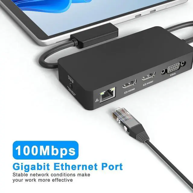 Alt view image 6 of 7 - Surface Dock, Surface Pro Docking Station, 12 in 1 Triple Display Microsoft Surface Dock with 2 HDMI 4K +VGA for Surface Pro 9/8/X/7/6/5/4/3, Surface Laptop 5/go/4/3/2/1, Surface Book 3/2,Surface Book