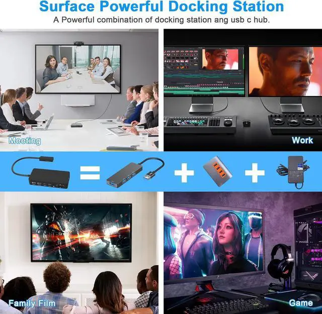 Alt view image 7 of 7 - Surface Dock, Surface Pro Docking Station, 12 in 1 Triple Display Microsoft Surface Dock with 2 HDMI 4K +VGA for Surface Pro 9/8/X/7/6/5/4/3, Surface Laptop 5/go/4/3/2/1, Surface Book 3/2,Surface Book