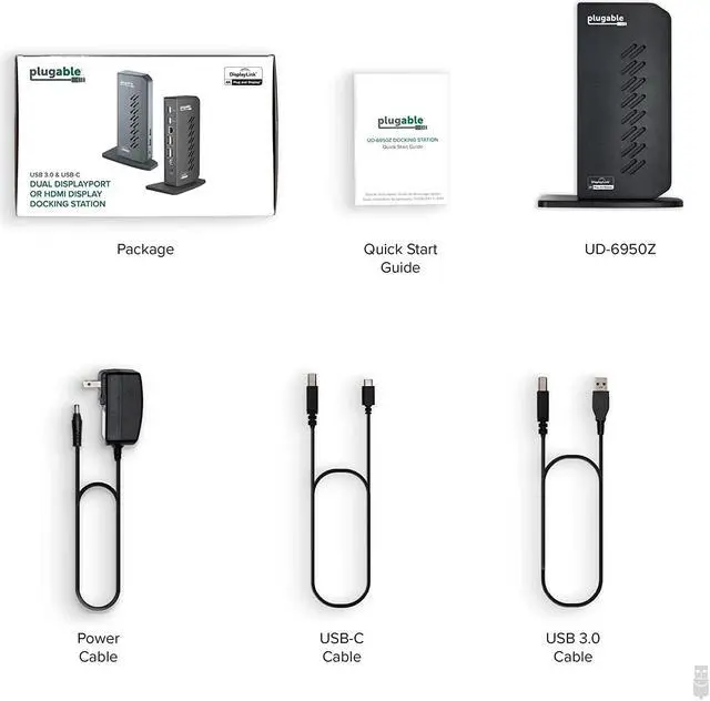 Alt view image 7 of 7 - Plugable USB 3.0 and USB-C Dual 4K Display Docking Station with DisplayPort and HDMI for Windows and Mac (Dual 4K DisplayPort & HDMI, Gigabit Ethernet, Audio, 6 USB Ports) Vertical