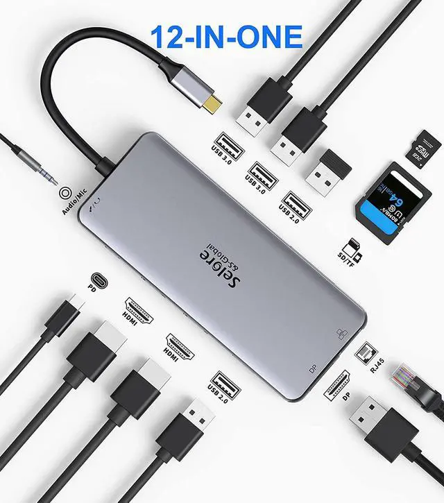Alt view image 3 of 7 - 12 in 1 Dual HDMI Docking Station with DP and 8 in 1 Dual HDMI Docking Station