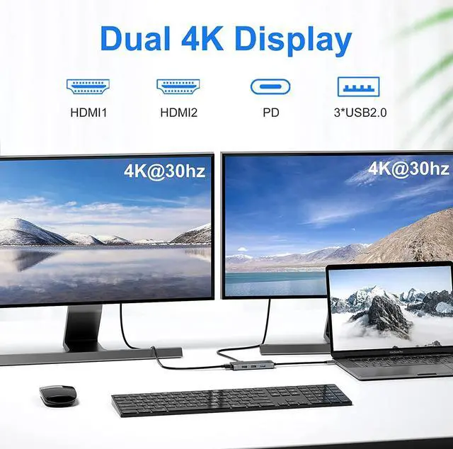 Alt view image 2 of 7 - Docking Station USB C Hub to Dual HDMI Adapter,Dual 4K Multi Monitors USB C Adapter with 2 HDMI Ports,3USB Port,PD for Windows Compatible with Dell,Lenovo,HP,iPhone 15 Pro Max/15 Pro/15 Plus/15