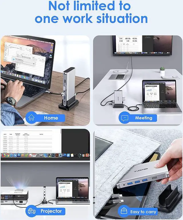 Alt view image 6 of 6 - LENTION USB C Docking Station 100W PD, 4K HDMI,Gigabit Ethernet Dock,USB 3.0/2.0 & Aux Hub Compatible 2023-2016 MacBook Pro,Mac Air/Surface,Steam Deck,More,Stable Driver Certified (CB-D53, Silver)