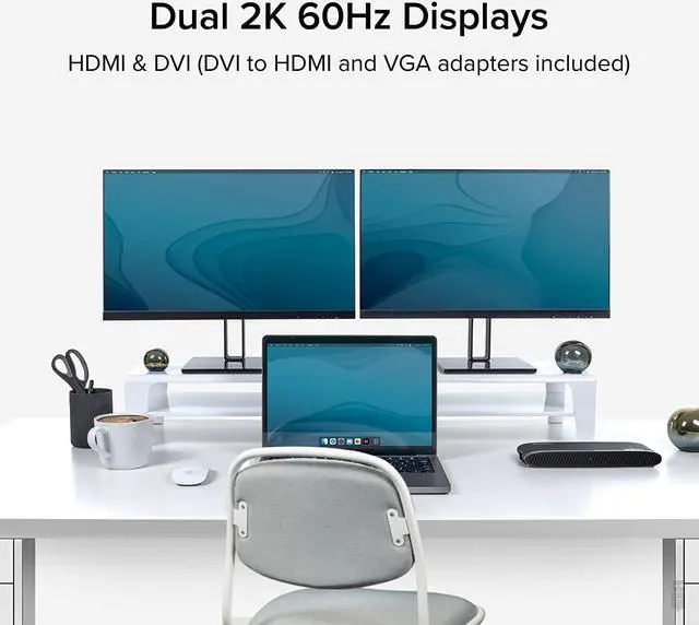 Alt view image 3 of 6 - Plugable USB 3.0 Universal Laptop Docking Station for Windows and Mac (Dual Monitor: HDMI and DVI/HDMI/VGA, Gigabit Ethernet, Audio, 6 USB Ports) - Horizontal