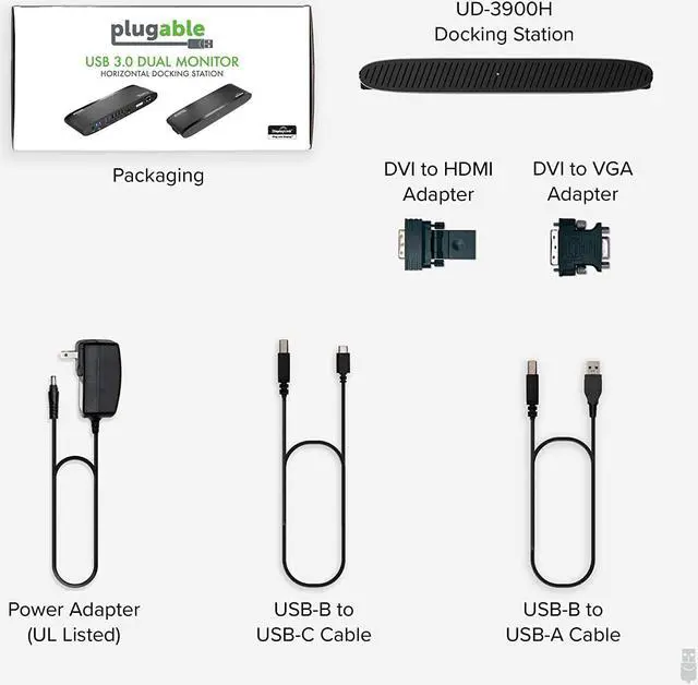 Alt view image 6 of 6 - Plugable USB 3.0 Universal Laptop Docking Station for Windows and Mac (Dual Monitor: HDMI and DVI/HDMI/VGA, Gigabit Ethernet, Audio, 6 USB Ports) - Horizontal