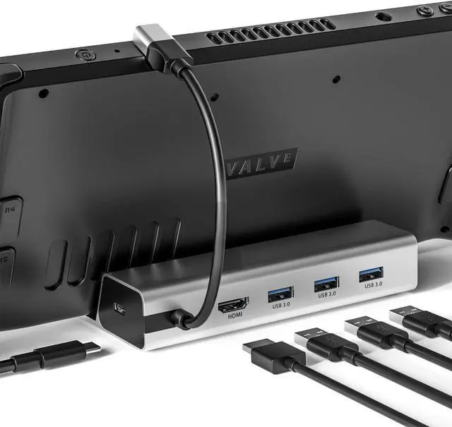Main image of Steam Deck Dock:- 5-in-1 Aluminum 4k Hub Steam Deck Docking Station with HDMI2.0 4K@60Hz TV, Support PD 100W Fast Charging, 3 USB-A 3.0 Dock for Steam Deck ROG Ally