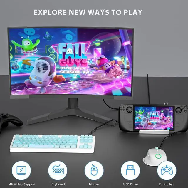 Alt view image 4 of 6 - Steam Deck Dock:- 5-in-1 Aluminum 4k Hub Steam Deck Docking Station with HDMI2.0 4K@60Hz TV, Support PD 100W Fast Charging, 3 USB-A 3.0 Dock for Steam Deck ROG Ally