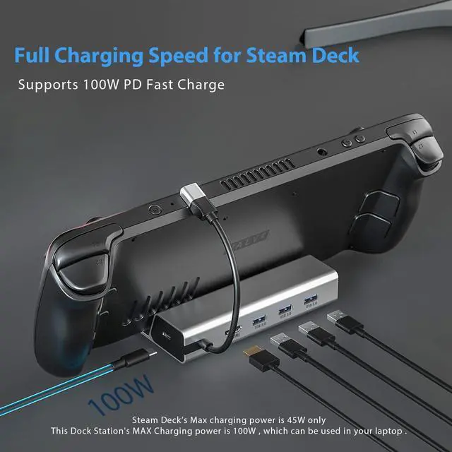 Alt view image 5 of 6 - Steam Deck Dock:- 5-in-1 Aluminum 4k Hub Steam Deck Docking Station with HDMI2.0 4K@60Hz TV, Support PD 100W Fast Charging, 3 USB-A 3.0 Dock for Steam Deck ROG Ally