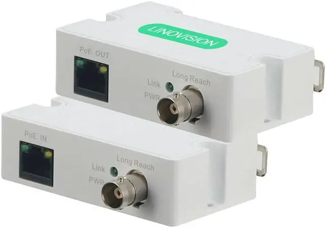 Main image of LINOVISION POE Ethernet Over Coax EOC Converter Max 3000ft Power and Data Transmission Max 100Mbps Over Regular RG59/6 Coaxial Cable for Using IP Camera Ideal for Application in Elevator/Cinema/School
