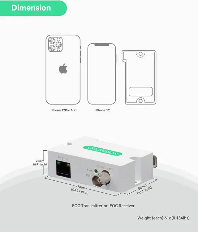 Alt view image 6 of 7 - LINOVISION POE Ethernet Over Coax EOC Converter Max 3000ft Power and Data Transmission Max 100Mbps Over Regular RG59/6 Coaxial Cable for Using IP Camera Ideal for Application in Elevator/Cinema/School