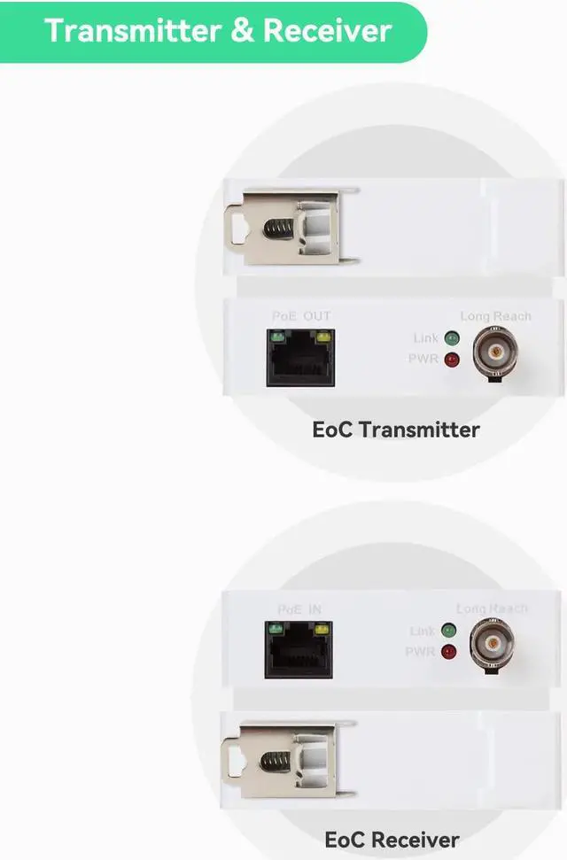 Alt view image 7 of 7 - LINOVISION POE Ethernet Over Coax EOC Converter Max 3000ft Power and Data Transmission Max 100Mbps Over Regular RG59/6 Coaxial Cable for Using IP Camera Ideal for Application in Elevator/Cinema/School