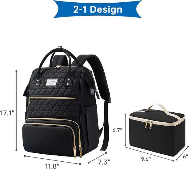 Alt view image 4 of 7 - Lunch Backpack, 15.6in Laptop Backpack with USB Port, Teacher Nurse Work Backpack with Cooler Bag Insulated College School Laptop Bookbag Gifts for Women Men Girls, Black