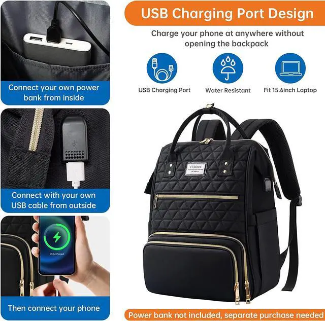 Alt view image 5 of 7 - Lunch Backpack, 15.6in Laptop Backpack with USB Port, Teacher Nurse Work Backpack with Cooler Bag Insulated College School Laptop Bookbag Gifts for Women Men Girls, Black