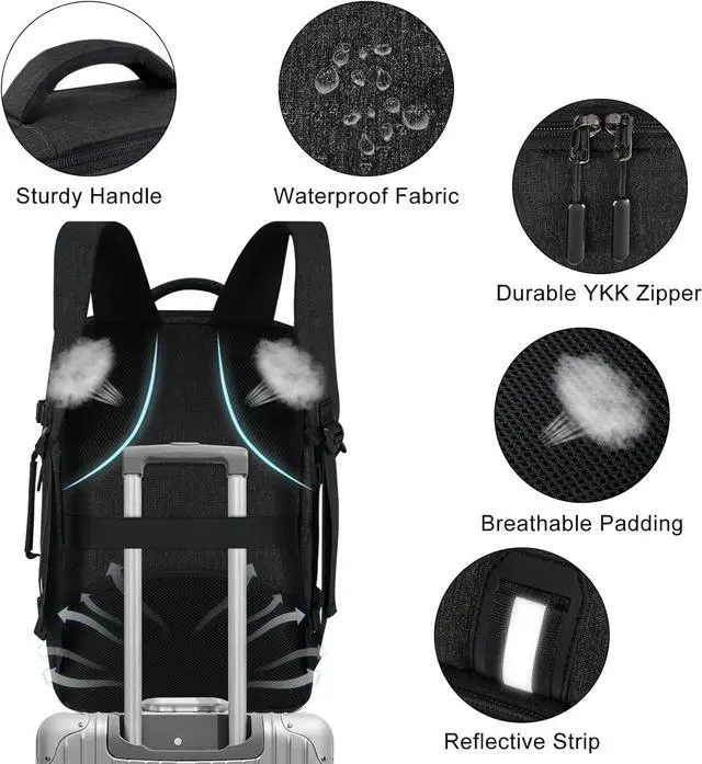 Alt view image 4 of 7 - Travel Backpack for Men Women Laptop Backpack 15.6 Inch Flight Approved Carry on Backpack Overnight Business College School Weekender Luggage Daypack, Black